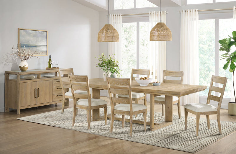 Aspen Dining Table with 80-104\" Extension, Trestle Base - Natural