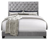 Candace Upholstered Bed in Velvet Grey Fabric, Button Tufted - Queen Size | Lit rembourré Candace en tissu de velours gris avec capitonnage à boutons - format grand lit