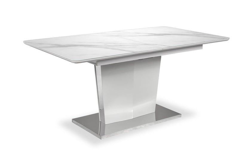 Naya 5pc Dining Package with 63-78.75\"W Extension Table & 4 Chairs - Faux White Marble & Grey