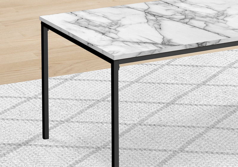 Easton 42\" Modern 3-Pack Coffee + 2 End Tables - Marble Look with Black Metal Legs