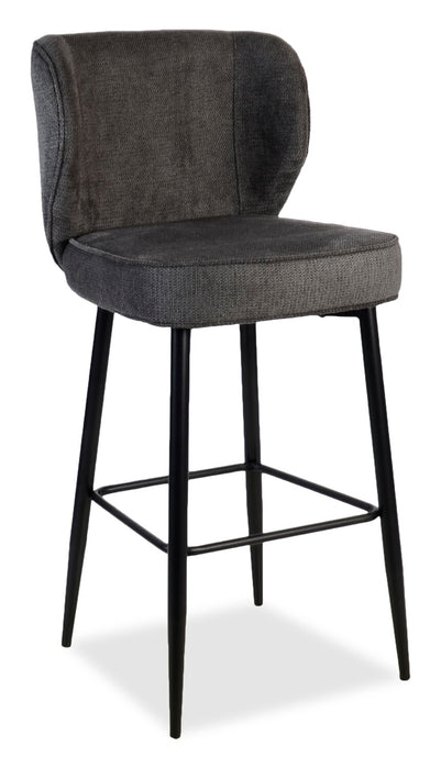 Sara Counter-Height Stool with Velvet-Like Fabric, 26\"H, Metal – Grey