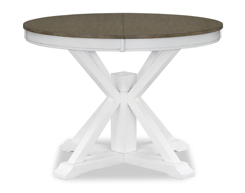 Brook 7pc Dining Set with Table & 6 Chairs, 42-54\"W Extension, Round - White/Brown