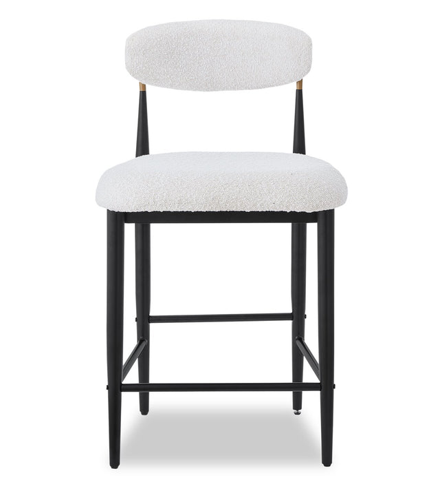 Kort & Co. Capri Counter-Height Stool with Boucle Fabric & Gold Accent, 26\"H, Metal - White