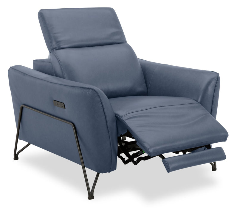 Riviera Top-Grain Genuine Leather Power Reclining Chair - Blue