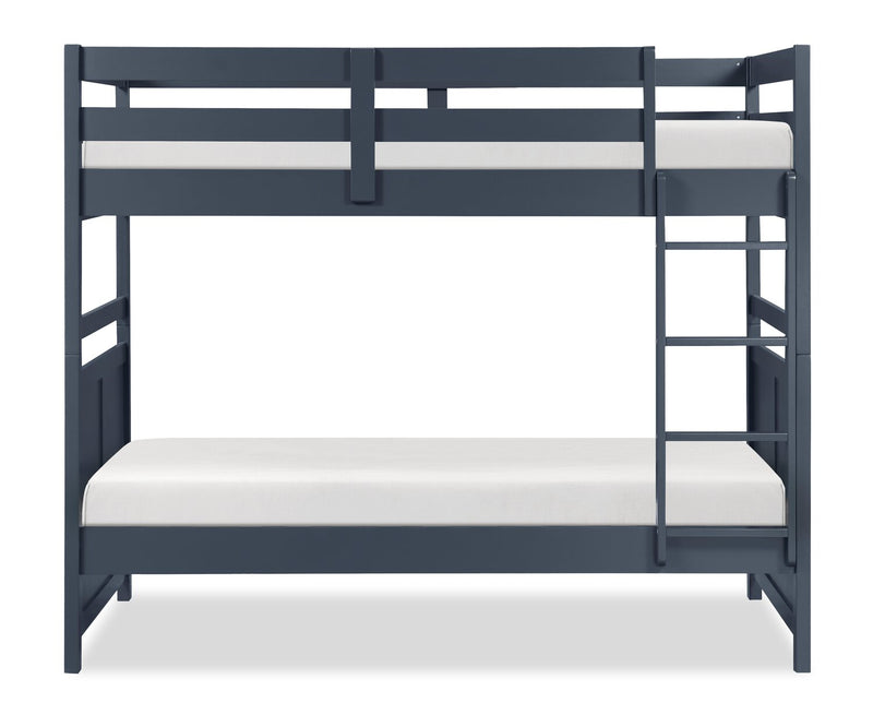 Quinn Bunk Bed with Ladder & Guard Rail for Kids, Blue - Twin/Twin