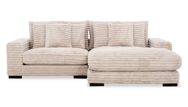 Alto 2-Piece Ultra Plush Faux Fur Fabric Sectional with Dual Cupholders, USB Ports and 4 Accent Pillows - Mink Taupe