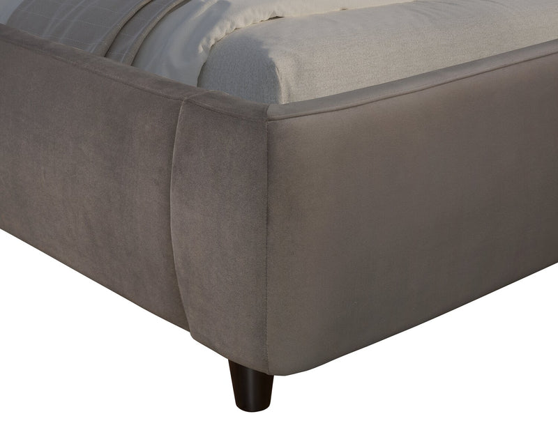 Mave Upholstered Platform Bed in Grey Velvet Fabric - Queen Size
