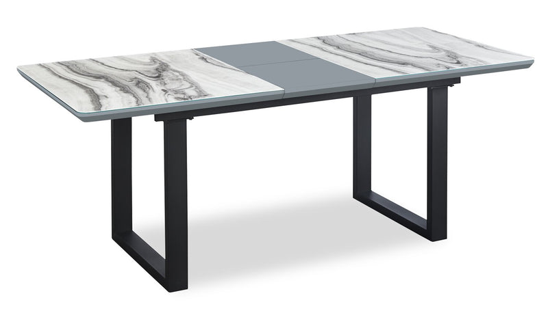 Ezra 5pc Dining Package with 63-79\"W Extension Table & 4 Chairs - Faux White Marble & Grey