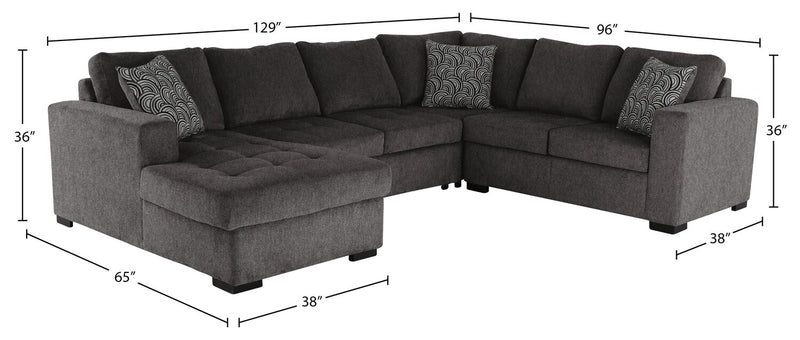 Made in Canada Legend 4-Piece Left-Facing Chenille Fabric Sleeper Sectional with Storage Chaise - Pewter Brown
