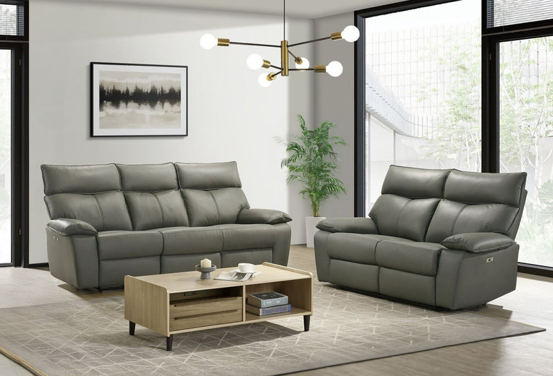Matteo 88\" Genuine Leather Power Reclining Sofa - Aviarah Grey