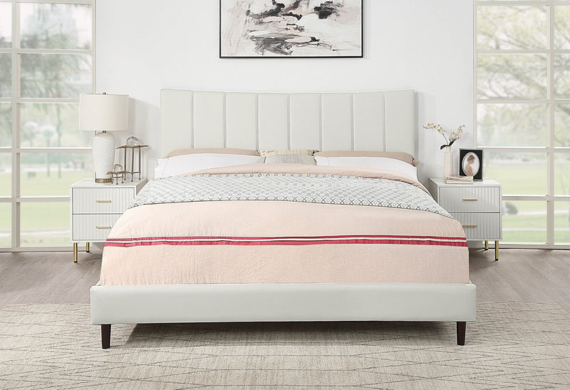 Paseo Platform Bed in Taupe Vegan-Leather Fabric - King Size