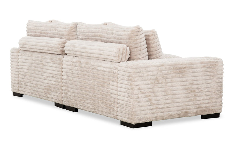 Alto 2-Piece Ultra Plush Faux Fur Fabric Sectional with Dual Cupholders, USB Ports and 4 Accent Pillows - Mink Taupe