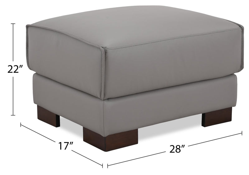 Citadel 28\" Top-Grain Genuine Leather Ottoman with Wood Legs - Grey