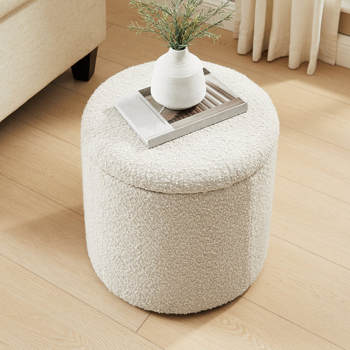 Ontario 14.75\" Round Fabric Storage Ottoman - White