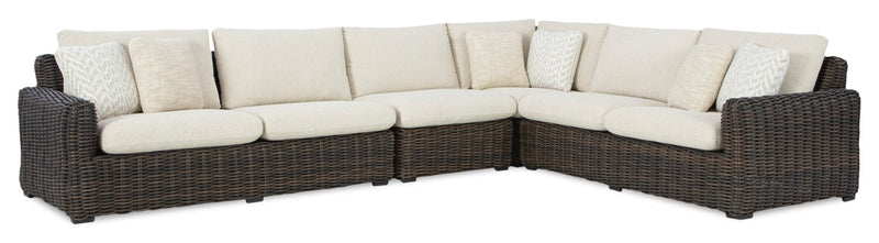 Halifax 4-Piece Outdoor Patio Set with 2 Loveseats, Armless & Corner Chairs, UV & Weather Resistant - Beige/Brown