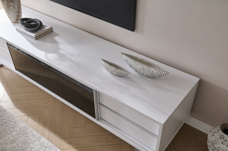 Amelia 89\" x 22\" Modern TV Stand with Storage and Cable Management for TVs up to 100\" - White & Black Two Tone