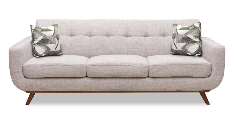 Kort & Co. Freeman 88\" Linen-Look Fabric Sofa with Wood Base and Tufted Back Cushions - Dove White