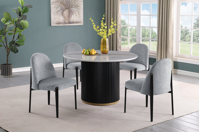 Kort & Co. Capri Round Dining Table with Marble-Look Top & Gold Accent, 47\"W Round - Black & White