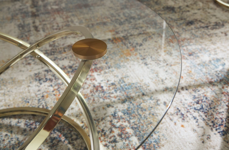 Joyce 38\" Glam Round 3-Pack Coffee + 2 End Tables - Gold Metal Base with Glass Top