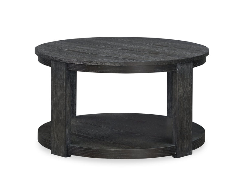 Declan 31.5\" Modern Round Coffee Table with Shelf & Casters - Black