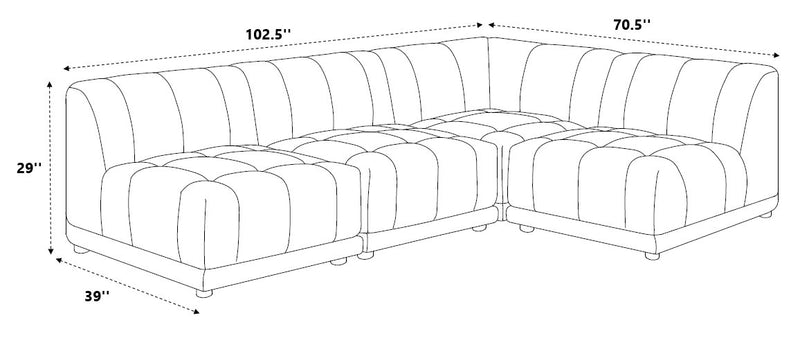 Kort & Co. Oaklyn Modular 4-Piece Fabric Sectional with Tufted Seat Cushions - Beige