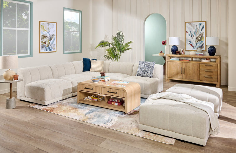 Kort & Co. Oaklyn Modular 5-Piece Fabric Armless Sectional with Tufted Seat Cushions - Beige