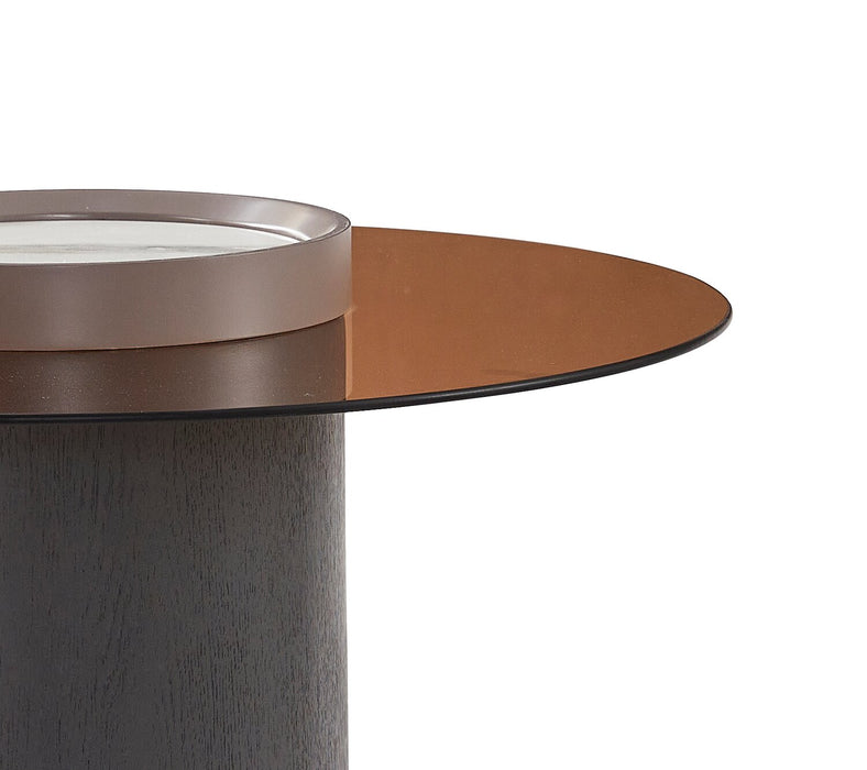 Circa 23.6\" Modern Round End Table - Amber Tempered Glass and Black Wood