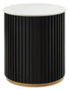 Kort & Co. Capri 20” Modern Round End Table with White Sintered Stone Top - Black and Gold | Table de bout ronde moderne Capri de Kort & Co. de 20 po avec dessus en pierre frittée blanche - noire et dorée