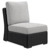 Jasper Outdoor Patio Armless Chair - Resin Wicker, Nuvella Fabric, UV & Weather Resistant - Grey/Black | Fauteuil sans accoudoirs Jasper pour la terrasse à l’extérieur - osier en résine, tissu Nuvella