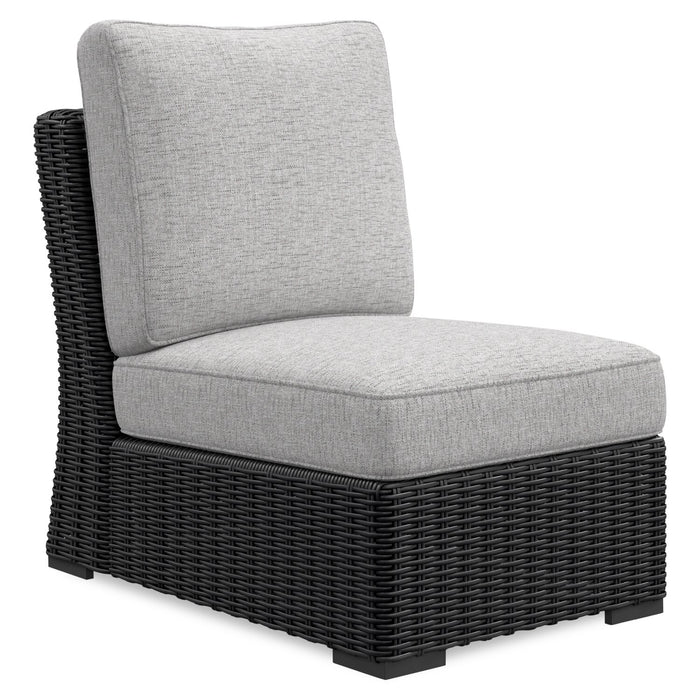 Jasper Outdoor Patio Armless Chair - Resin Wicker, Nuvella Fabric, UV & Weather Resistant - Grey/Black