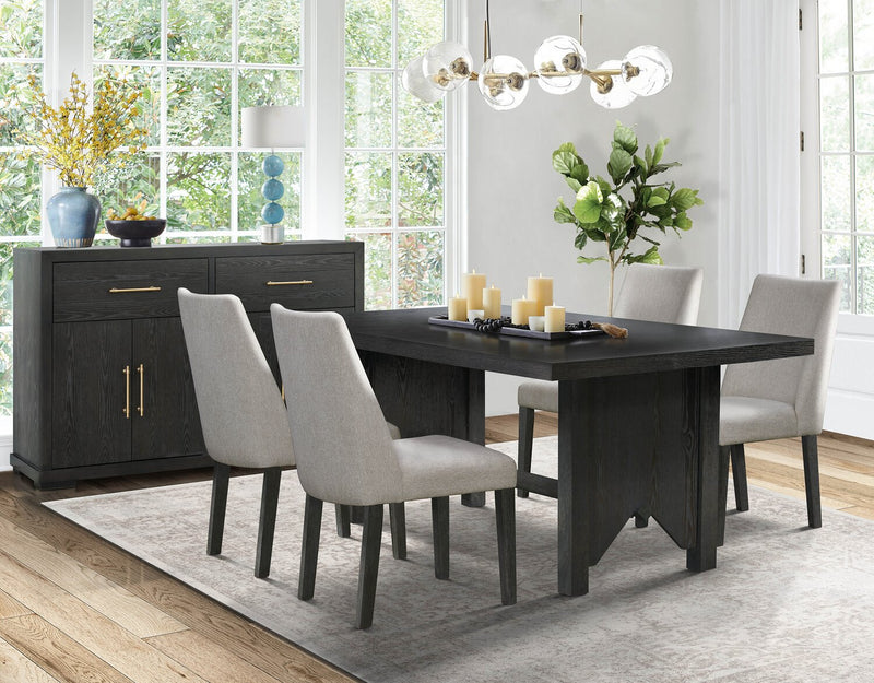Emery 5pc Dining Set with Table & 4 Chairs, Wood, 72-96\"W Extension - Black & Grey