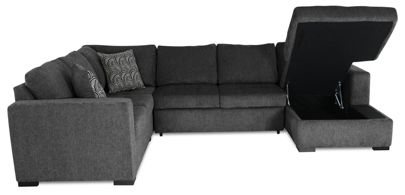 Made in Canada Legend 4-Piece Right-Facing Chenille Fabric Sleeper Sectional with Storage Chaise - Pepper Grey