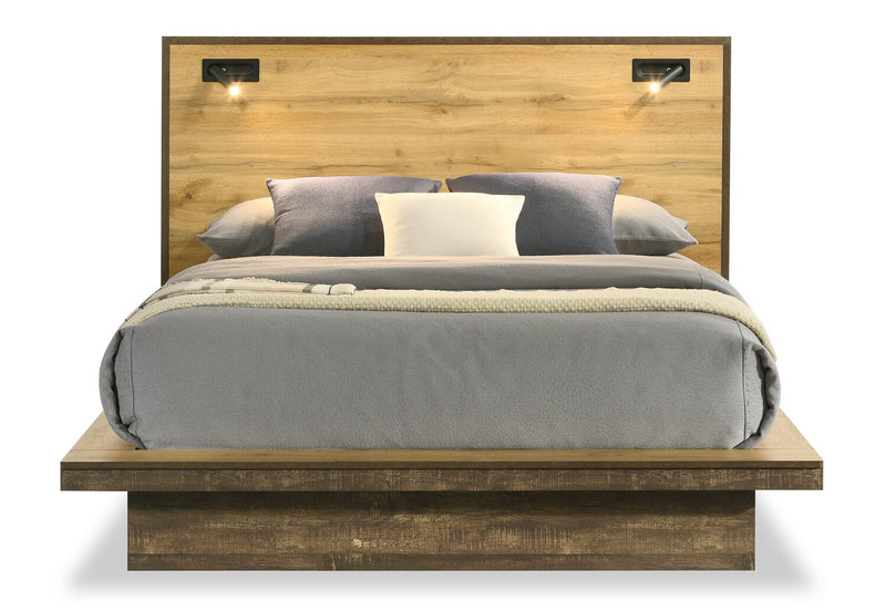 Silas 6pc Bedroom Set with Platform Bed, Dresser, Mirror & Nightstand, LED, Rustic Brown - Full Size