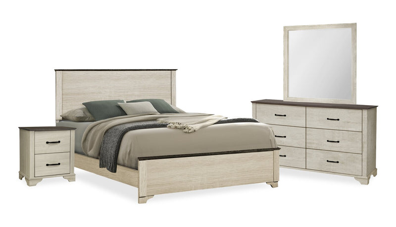 Clara 6pc Bedroom Set with Bed, Dresser, Mirror & Nightstand, Bleached Oak & Brown - Queen Size