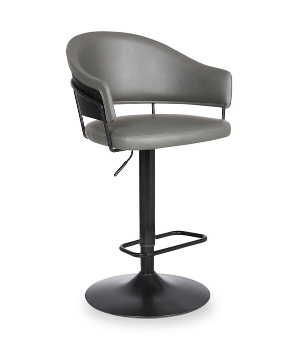 Odin Barstool with Swivel & Adjustable Seat, Vegan Leather Fabric, 24.5-32.5\"H, Metal - Grey