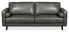 Edge 86" Genuine Leather Sofa with Wood Legs and Removable Back Cushions - Grey | Sofa Edge de 86 po en cuir véritable avec pattes en bois et coussins de dossier amovibles - gris