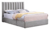 Amos Upholstered Storage Bed Base in Grey Fabric with 3 Built-in Drawers  - Full Size | Base de lit de rangement Amos rembourrée en tissu gris avec 3 tiroirs intégrés - format lit double