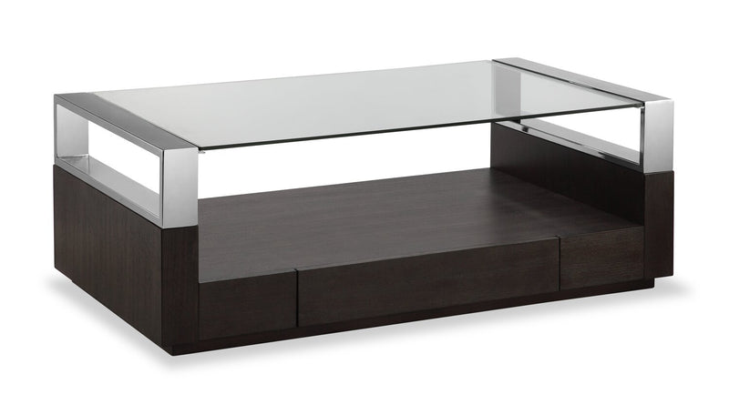 Perrin 50\" Modern Glass Top Coffee Table with Storage and Shelf - Graphite