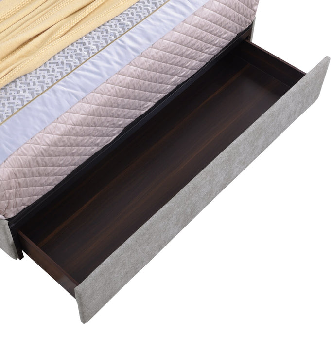 Amos Upholstered Storage Bed in Grey Fabric with Channelled Headboard & 3 Built-in Drawers - Queen Size