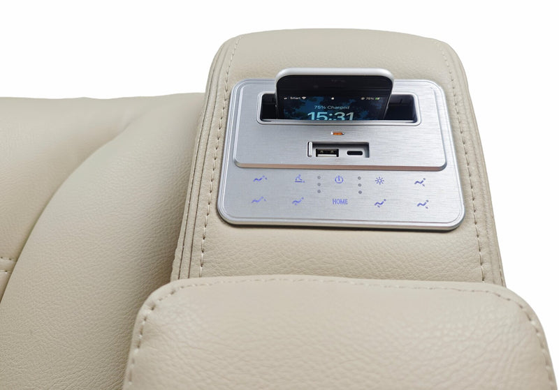 Zen 3-Piece Leather-Look Fabric Power Reclining Sectional with Massage and Two Refrigerator Consoles - Apricot