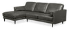 Edge 2-Piece Left-Facing Genuine Leather Sectional with Wood Legs and Removable Back Cushions - Grey | Sofa sectionnel de gauche Edge 2 pièces en cuir véritable avec pattes en bois et coussins de dossier amovibles - gris