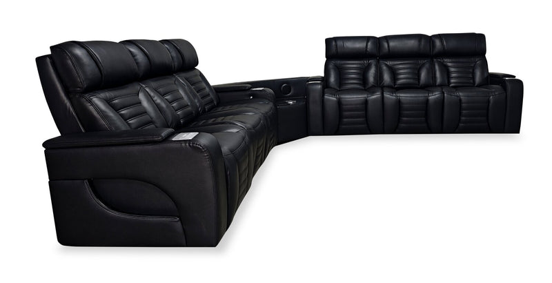 Zen 3-Piece Leather-Look Fabric Power Reclining Sectional with Massage and Two Drop-Down Consoles - Black