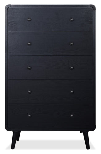Milan Bedroom Chest of Drawers, 5-Drawer, Mid-Century Modern, 32"W x 51"H - Black 