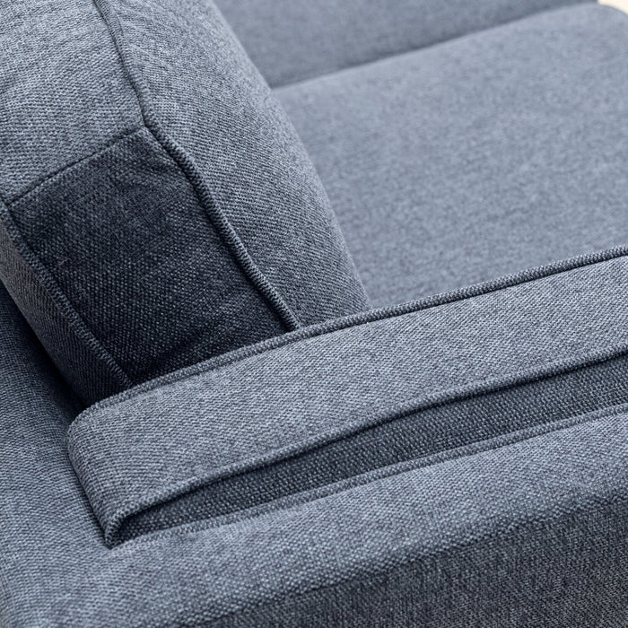 Kort & Co. Kassia 80\" Linen-Look Fabric Condo Size Sofa with Wood Base and Legs - Blue