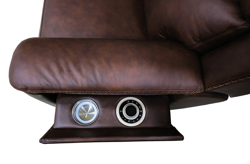 Vibe 40\" Genuine Leather Massage Power Reclining Chair with Immersive Audio and Power Headrests - Brown