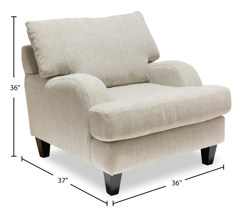 Made in Canada Nofia 36\" Chenille Fabric Chair with Wood Legs - Linen Beige