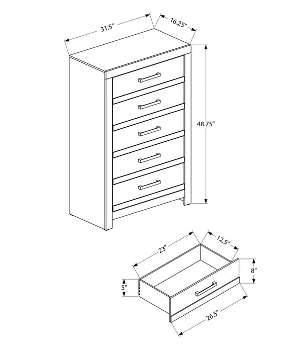 Aspen Bedroom Chest of Drawers, 5-Drawer, 32\"W x 49\"H - Grey