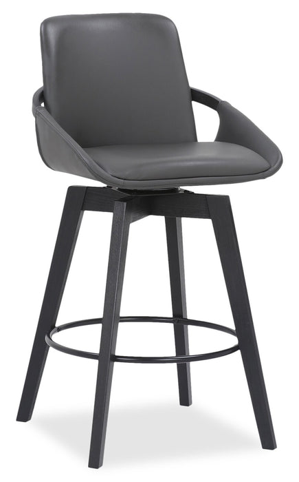 Apex Counter-Height Stool with Swivel Seat & Vegan Leather Fabric, 27\"H, Wood & Metal - Grey