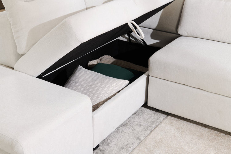 Coast 3-Piece Left-Facing Ivory White Fabric Sleeper Sectional with Storage Chaise and Storage Armrest