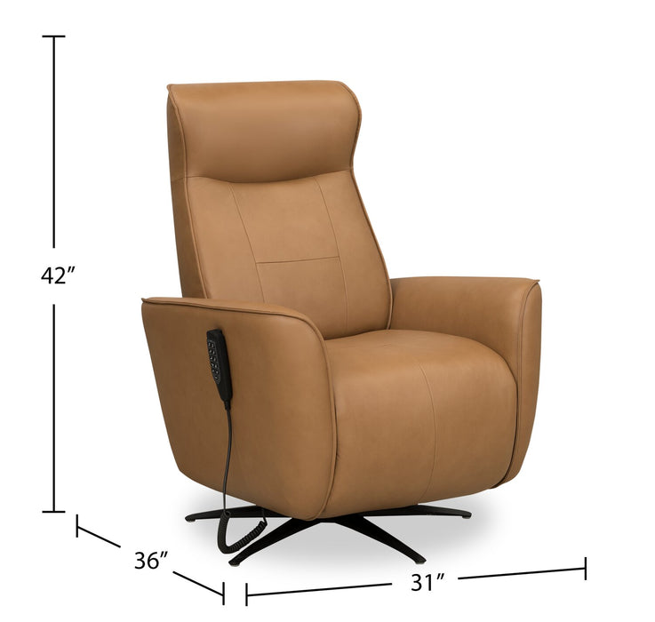 Serene 31\" Genuine Leather Power Reclining Massage Chair with Power Headrest and Heated Seat - Tan